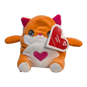 Fluffy - Orange Plush Kitty Cat - With Red Heart on Belly - Stuffed Animal -New